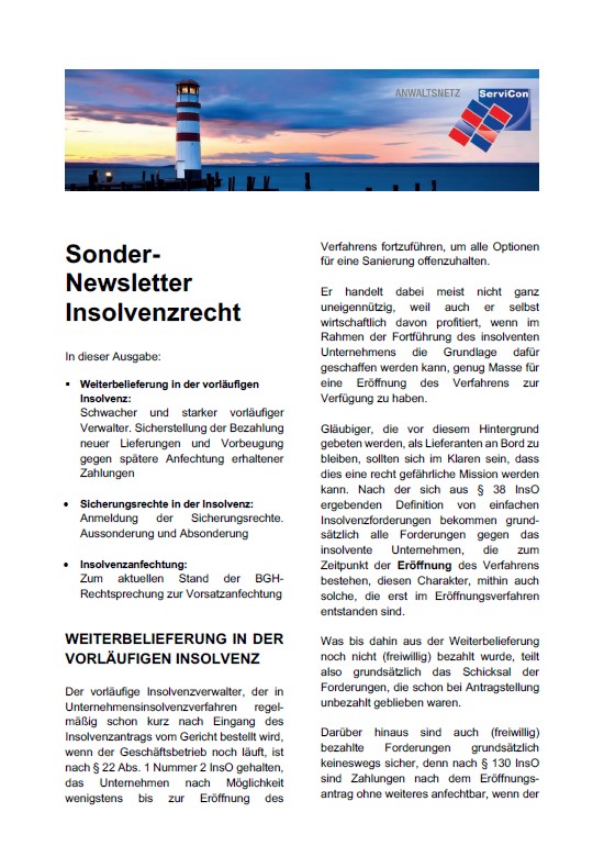 Servicon Sondernewsletter Insolvenzrecht